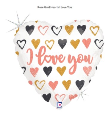 I Love You Rose Gold Hearts Holographic 45cm (18") Heart Shape Foil ...
