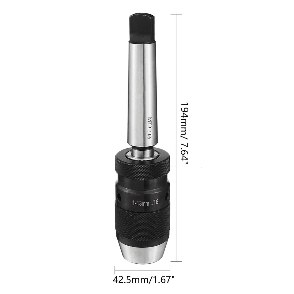 Keyless Drill Chuck MT3 Morse Taper Mount Adjustable 1/32"-1/2" 1mm-13mm 3-Jaw - Image 4 of 4