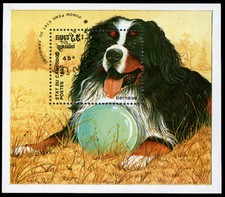 BERNESE MOUNTAIN DOG Postage Stamp Mini Sheet Cambodia 1990 "used" SENNENHUND