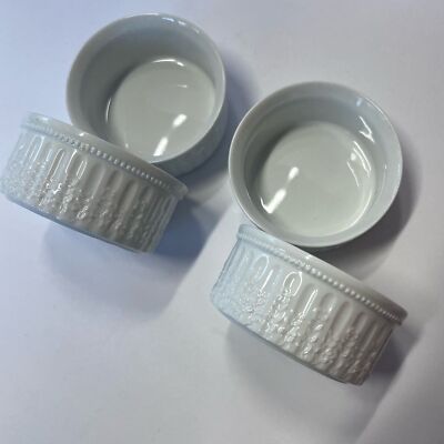 Vintage Nantucket Set of 2 Ramekin Porcelain 3'' Casserole Dishes Ribbed White