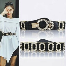 Women Crystal Rhinestone Elastic Hook Waistband Belts Bling Glitter Punk Corset