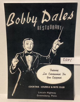 Old Greensburg Pa Bobby Dales Lounge Nite Club Lincoln Highway Menu NEW POSTCARD