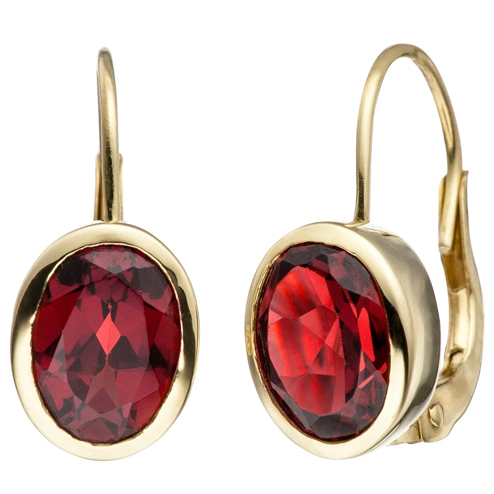 Ohrhänger Ohrringe 333 Gelbgold rote Granate Ohrringe Granatohrhänger 8 Kt - Bild 1 von 1