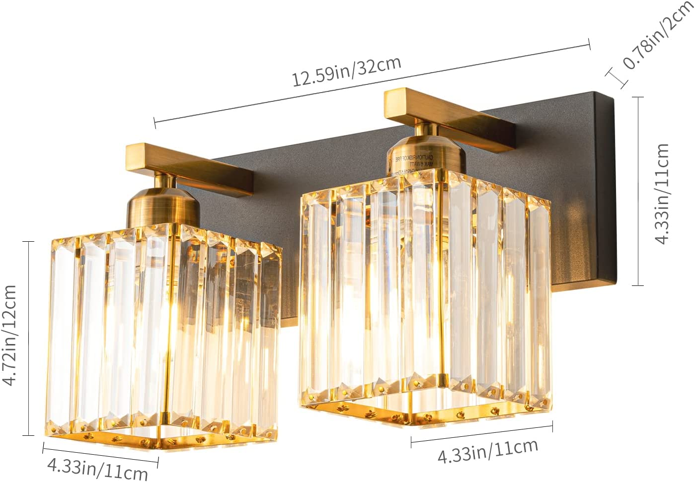 Modern Black Crystal Bathroom Vanity Light 2Lights Modern Bathroom Wall