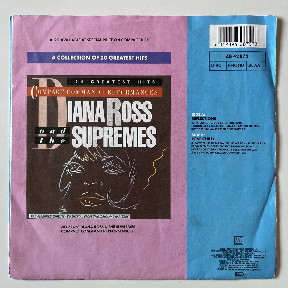 Diana Ross & The Supremes – Reflections, EU Picture Sleeve 7" MOTOWN IMPORT!! - Image 2 of 4