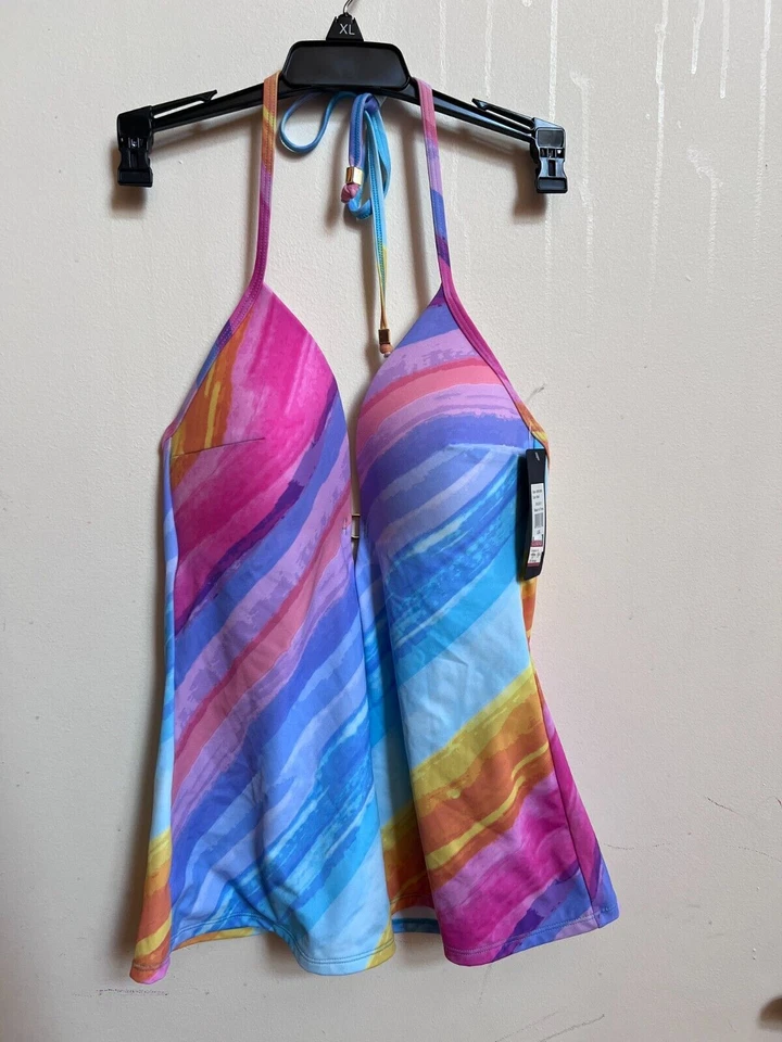 Camiseta Tankini Rachel Roy Para Mujer Correa Estándar con Anillo Circular Halter L Foto 3 de 4