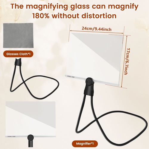 Hands Free Magnifying Glass Adjustable Neck Wear Magnifier Large Square leUtd+ - Picture 2 of 12
