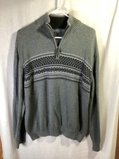 Oscar De La Renta Gray XL Long Sleeve 1/4 Zip Cotton Sweater J5
