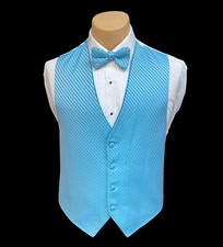 Men's Jean Yves Malibu Blue Tuxedo Vest  Tie Bow or Long Wedding Groom Prom