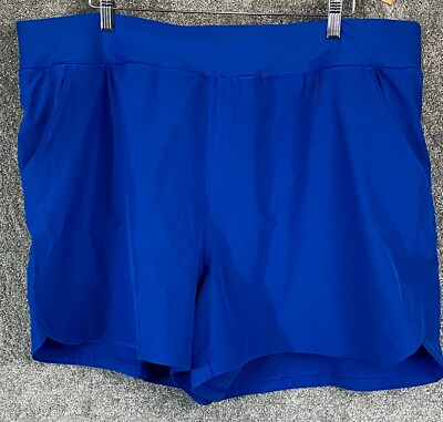 $65 New Lands' End Women's 5'' Quick Dry Elastic Waist SwimSuit Short Blue 24W