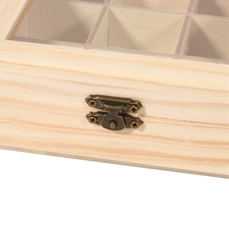 3X Wooden Tea Bag Jewelry Organizer Chest Storage Box 9 Compartments