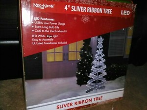 Christmas Light Up Tree LED * Silver Ribbon * All-Weather, Long Life * NEW