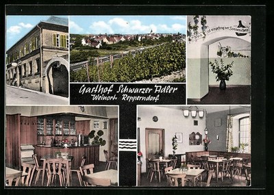 Postcard Repperndorf, Gasthof Schwarzer Adler, view from the vineyard to the village 
