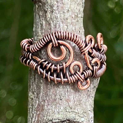 Unique Handcrafted Wire Ring Size 8 Copper Swirl Jewelry Bohemian Fantasy