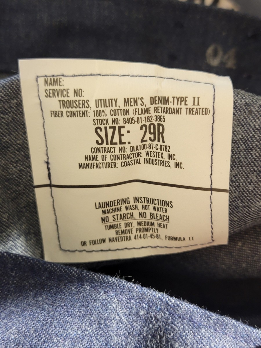 Vintage US Navy Utility Trousers Men's Denim Type II Pants 29R