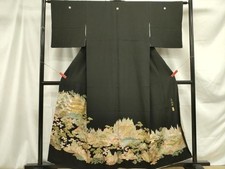 Kimono Luxurious black tomesode artists work Kinkakuji gold color pure silk