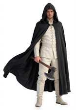 UQJE Adult Renaissance Faux Linen Hooded Cloak Medieval Costume Cape Black