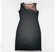 Sexy Black Mesh Asymmetrical Neck Sleeveless Sheath  Bodycon Dress Size 2