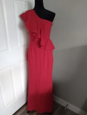 Bagley Mischka Size 6 One Shoulder Red Maxi Dress