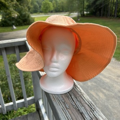 Womens Orange Reversible Floppy Beach Hat W/Beaded Flower  display picture 3