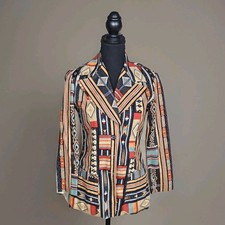 Vintage 80s White Tribal Print Blazer Sz 5/6 Boho Chic Western Southwestern