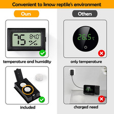 2 PCS Rectangle Reptile Thermometer and Humidity Gauge for Bearded Dragon Acc...