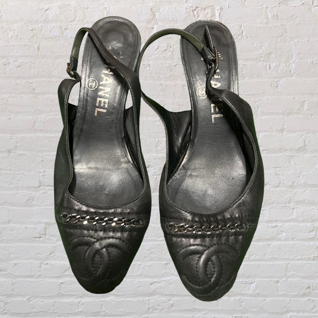 Chanel Slingback Heel Pumps Black With Coco Mark Size 36 US About6 For Women thumbnail 21