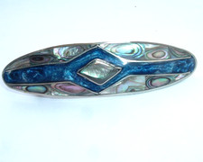 Mexican Alpaca Silver Abalone and Enamel 4" Hair Barrette
