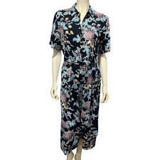 Vince Camuto Mystic Blooms Navy Floral Shirt Midi Dress Size S
