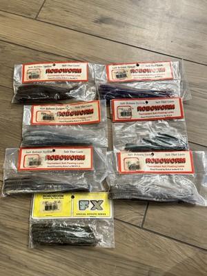 LOT OF 7 X7 VINTAGE ROBOWORM FISHING BAIT RED WEENIE HOLOGRAM NEON STRAD WORMS