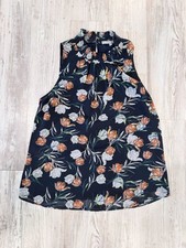 Daniel Rainn Navy Floral Sleeveless Blouse wi...