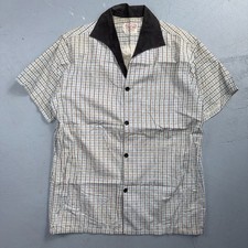 Vintage 1950s Loop Collar Truval Cotton Rockabilly Shirt Small Checkered 50s 60s