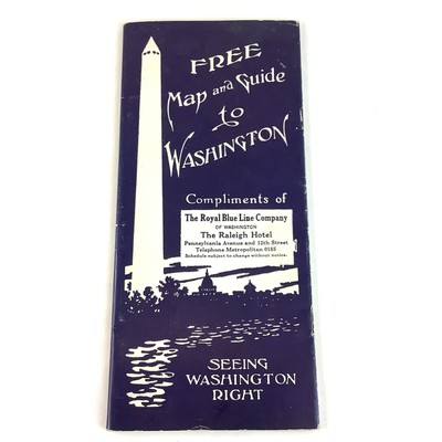 Washington D. C. Map & Guide 1929 The Royal Blue Line Travel & Tourist Guide
