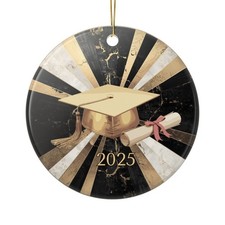 2025 Graduation Ornament, Black Gold Ceramic Ornaments, 1-Side Print