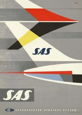 Vintage SAS Jet Tail Modernist Aviation Poster Scandinavian Airlines 24x36