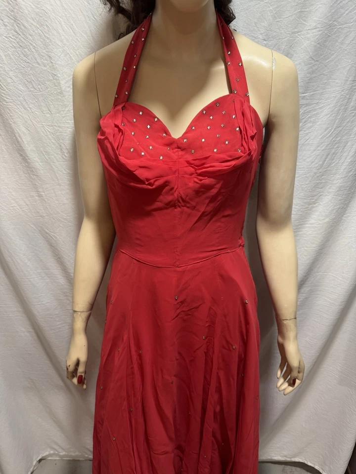 Vestido de Colección Años 40-50 Emma Domb Rojo Estrás Vestido Con Mantón Talla Mediana Foto 4 de 4