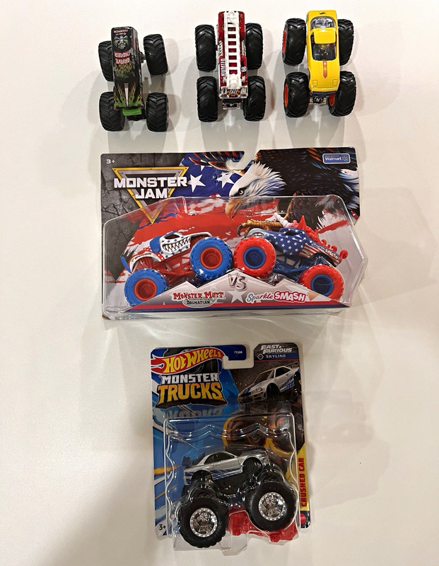 Monster Jam Lot Grave Digger Stars and Stripes 2026 Hot Wheels Trucks Toys