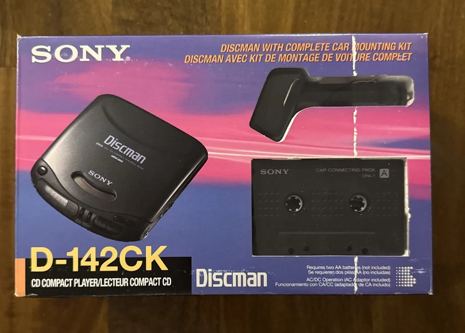 RAR Vintage Sony DiscMan Portable CD Player - Mega Bass - Car Kit D-142CK NEU