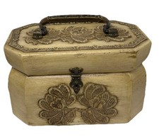 Vintage Wooden Floral Embroidery Decoupage Box Bag Purse