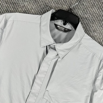 Outdoor Research Astroman Air Shirt Mens Medium Gray Short Sleeve Snap Up New
