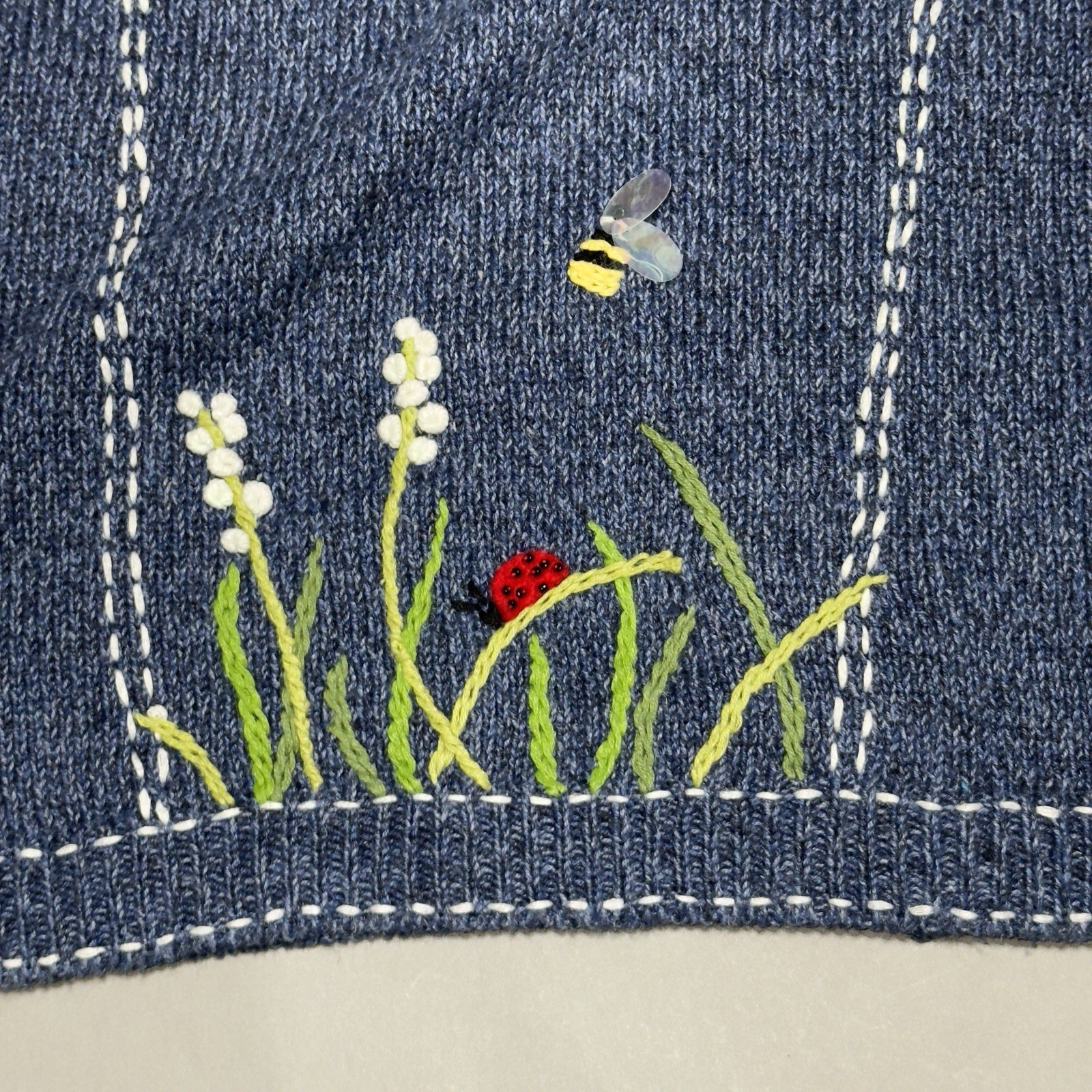 Susan Bristol Cardigan Sweater Bee Size PM Moth Ladybug Grandma Mom Cottagecore