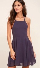 NWT LULUS Lined Fit & Flare Mini Dress, Criss-Cross Back Dusty Purple Women’s M
