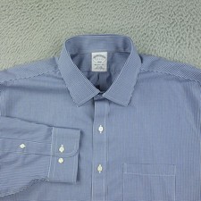 Brooks Brothers Dress Shirt Mens 17 Blue Gingham Regent Non Iron Cotton