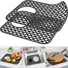 TOOVEM Kitchen Silicone Sink Mat Non-Slip Heat Resistant Drain Side Drain 2PCS