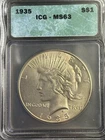 1935 Peace Silver Dollar S$1 ICG MS63 Choice Uncirculated