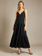 NWOT Farm Rio Linen Blend Black Sleeveless Layer Tiered Maxi Dress Size S