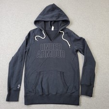 Under Armour Hoodie Womens XS Loose Black Graphic Logo Pockets Pullover
