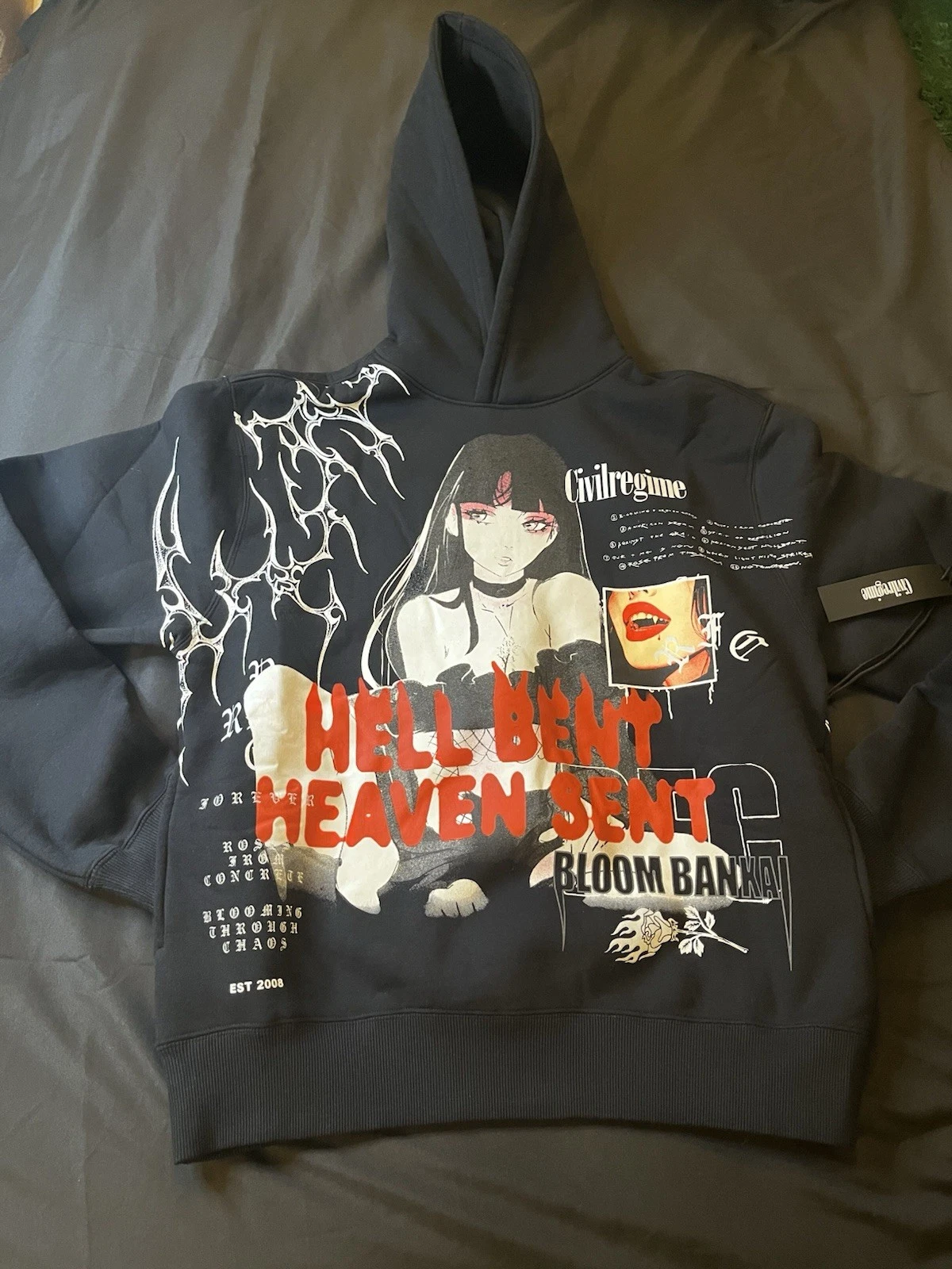 Civil Regime Men's M Black Graphic Print Logo Pullover Hoodie Fleece