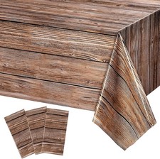 3 Packs Natural Wood Grain Tablecloths Rustic Plastic Table Covers For Rectangle