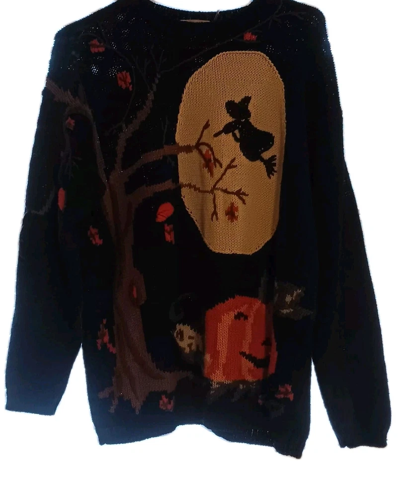 Vintage Lauren Hansen Pullover Damen M Blau Langarm Halloween Pulli Strick Herbst - Bild 2 von 4